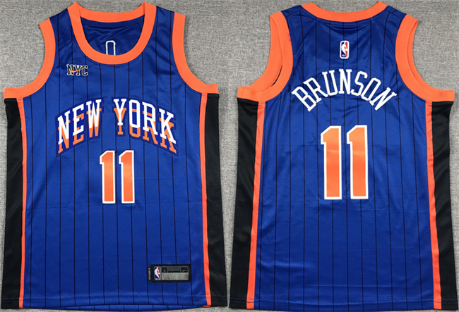 Youth New Yok Knicks #11 Jalen Brunson Blue City Edition Stitched Swingman Jersey